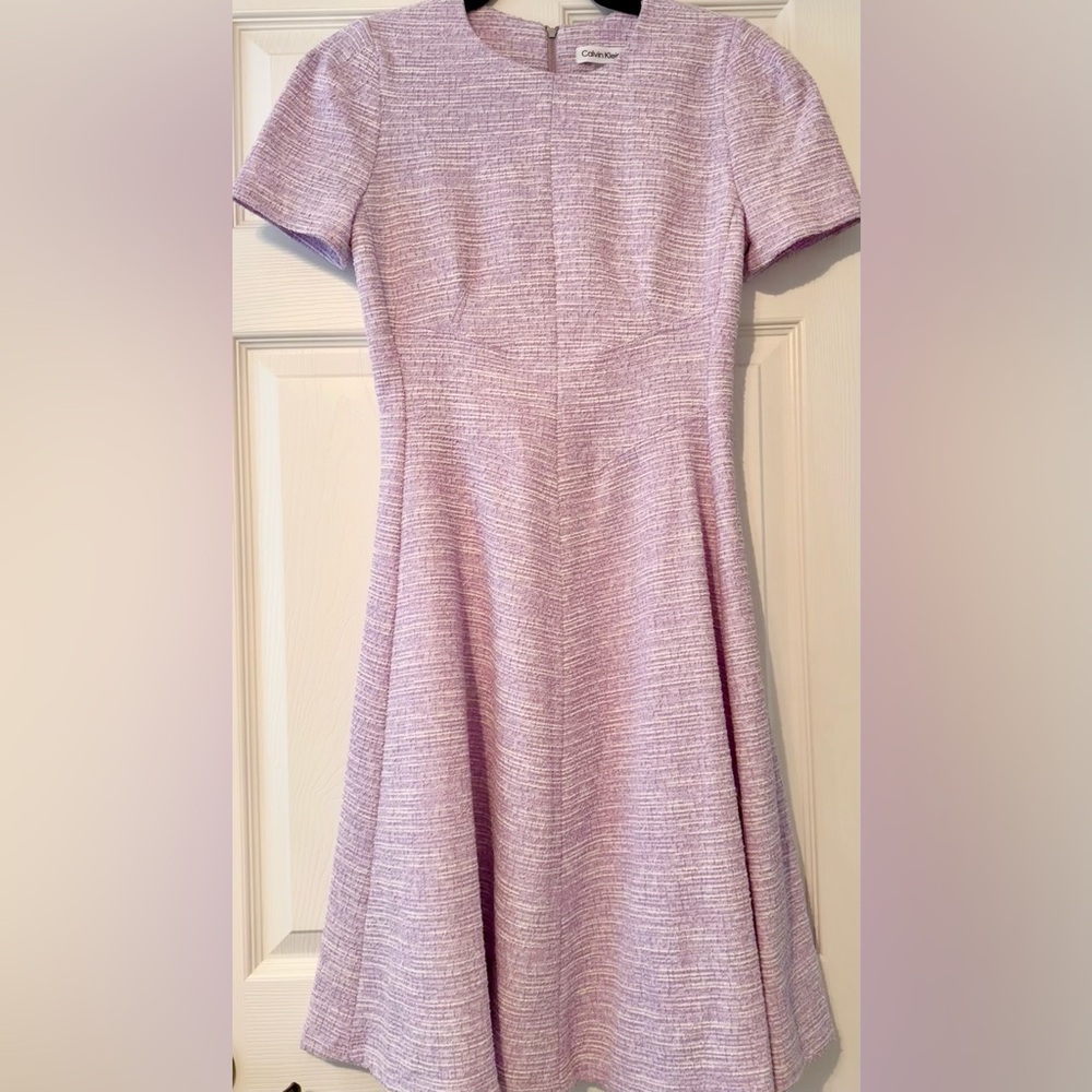 Women’s Calvin Klein Purple Tweed Short Sleeve Fit And Flare Dress Size 4